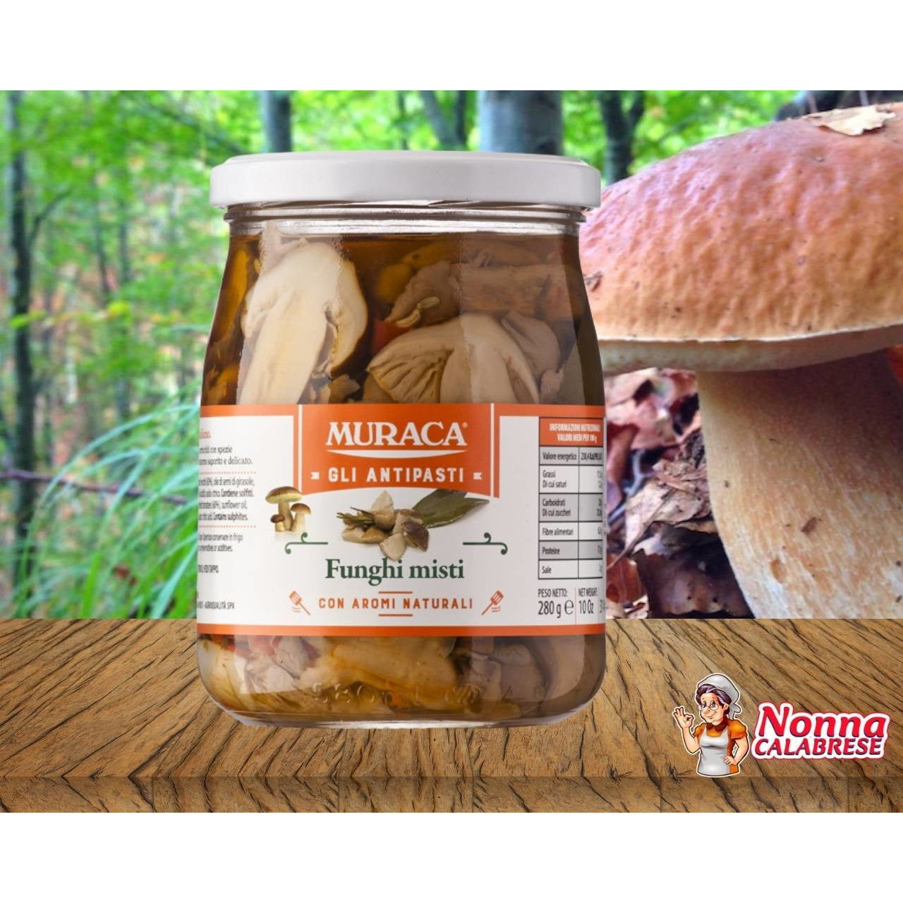 Funghi misti deliziosi, tra cui porcini, con peperoncino e aromi naturali 290 g - Nonna Calabrese.it